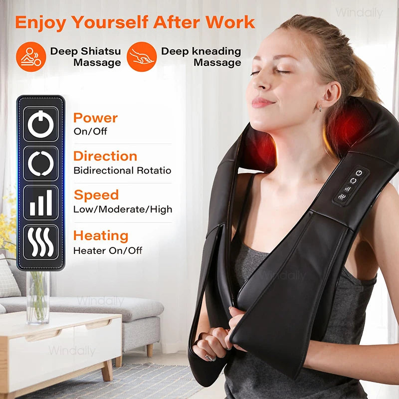 AuraFirm™ 4D Shiatsu Neck &amp; Shoulder Massager with Heat — Deep-Tissue Kneading Relief