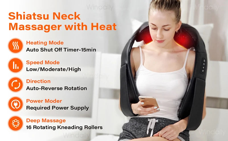 AuraFirm™ 4D Shiatsu Neck &amp; Shoulder Massager with Heat — Deep-Tissue Kneading Relief